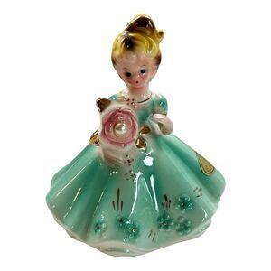 Josef Originals June Pearl Birthday Girl 4" Figurine Blonde Ceramic Blue Vintage